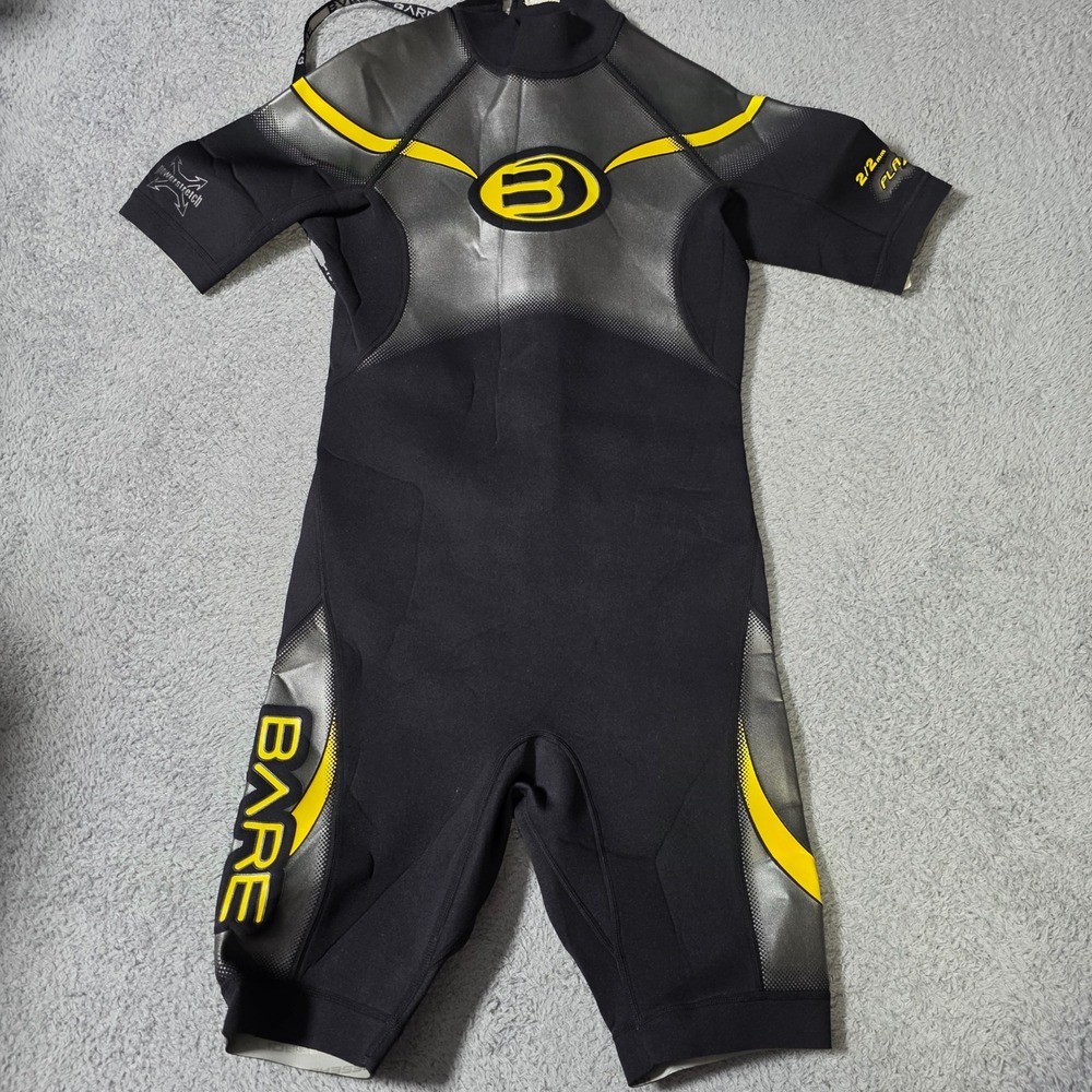 Bare‎ Mens Medium Shorty Wetsuit Black Yellow 2/2mm Powerstretch Spring Suit